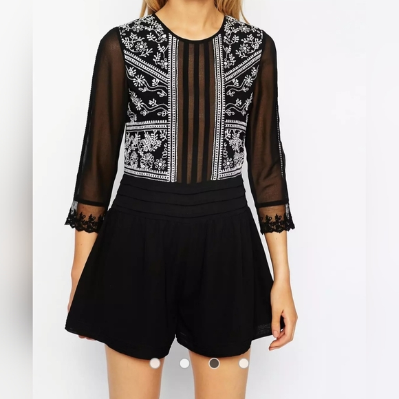ASOS Collection Black and White Embroidered Romper, Size 6 - Picture 4 of 16